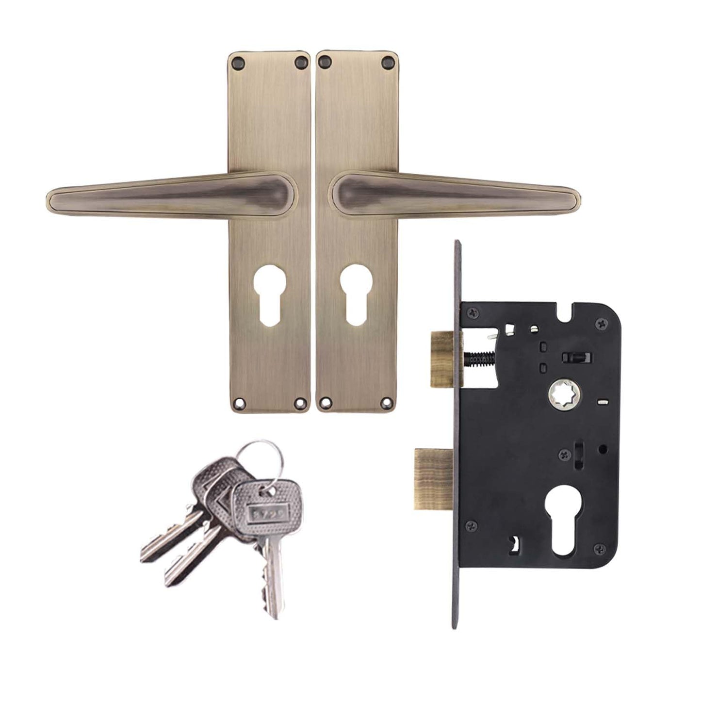 Godrej Mortise Lock I Mortise Door Handle Lock for Main & Internal Door in Residential I NEH 19-1 CK I Antique Brass Finish 20cm / 8 Inches Handle, with Lock Body & 3 Keys