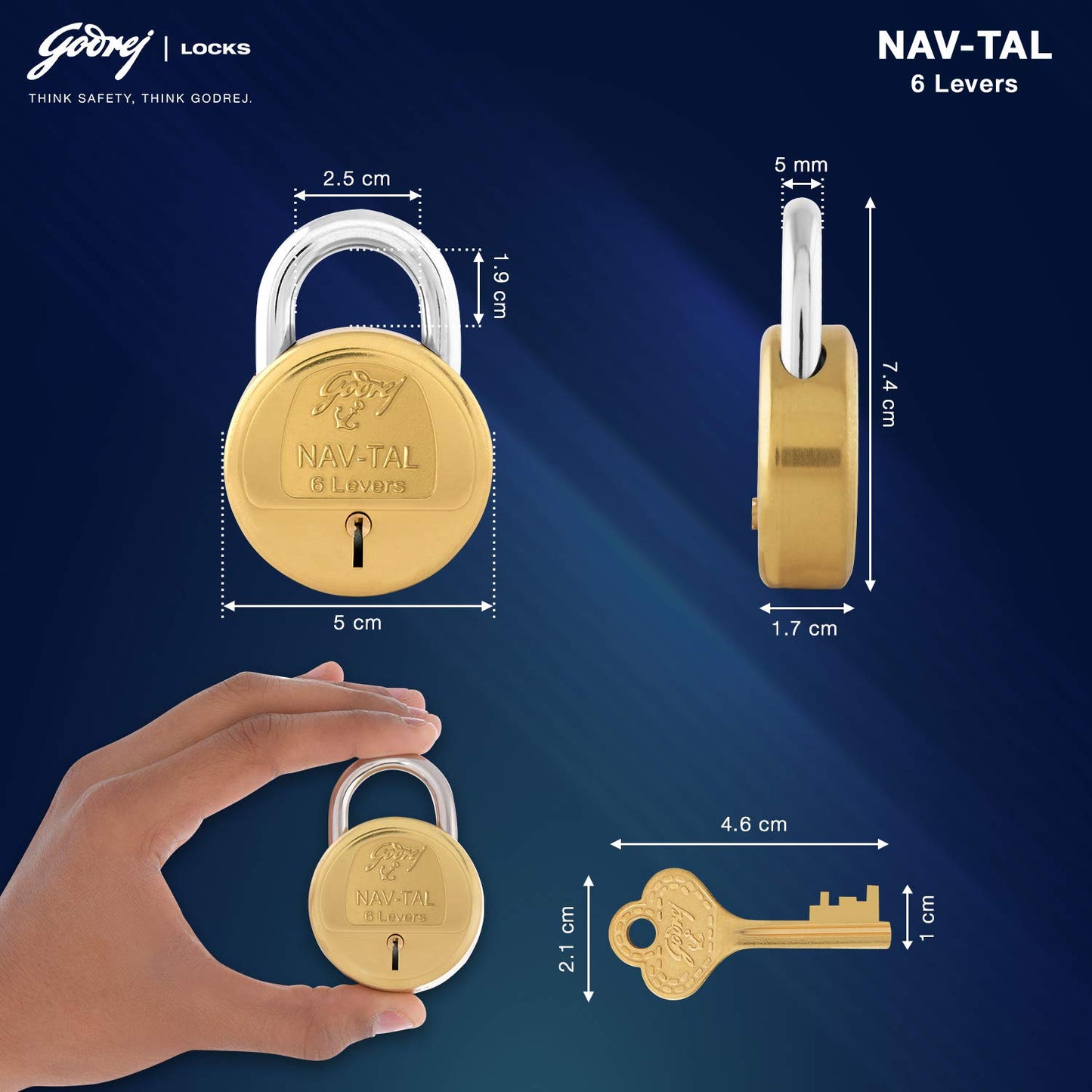Godrej Locks Navtal 6 Levers Brass Lock with 2 Keys