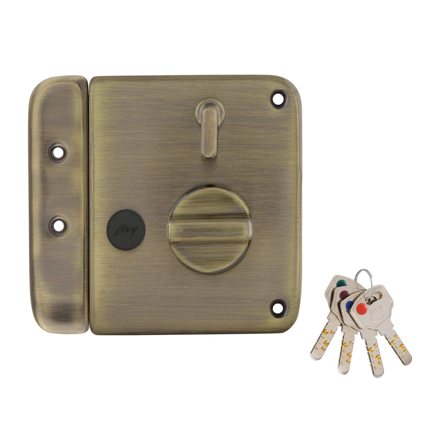 Godrej Rim Lock l Tribolt Ultra XL+ l 1CK Deadbolt l for Inside Opening Main Door l Left/Right-Handed Doors l 4 Keys l Manual Locking l Antique Brass Finish