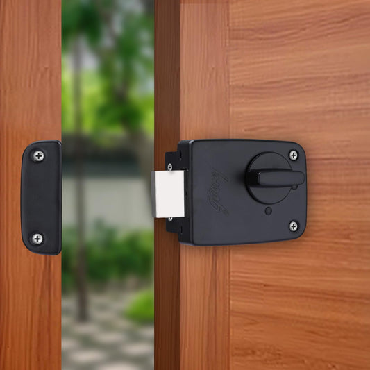 Godrej Locks | Rim Lock | Deadbolt Compact |1CK Deadbolt | for Inside Opening Wooden Main Door|Left/Right Handed Doors | 3 Keys| Textured Black Finish
