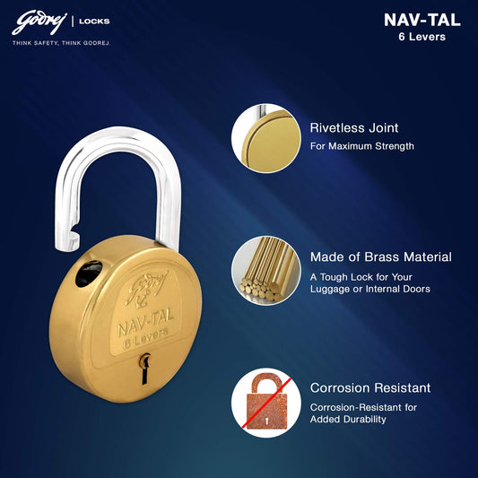 Godrej Locks Navtal 6 Levers Brass Lock with 2 Keys